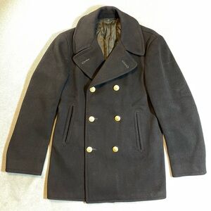 U.S. NAVY 1961 100% Wool Black Peacoat Sz 36 R Gold Buttons Military USA Vintage